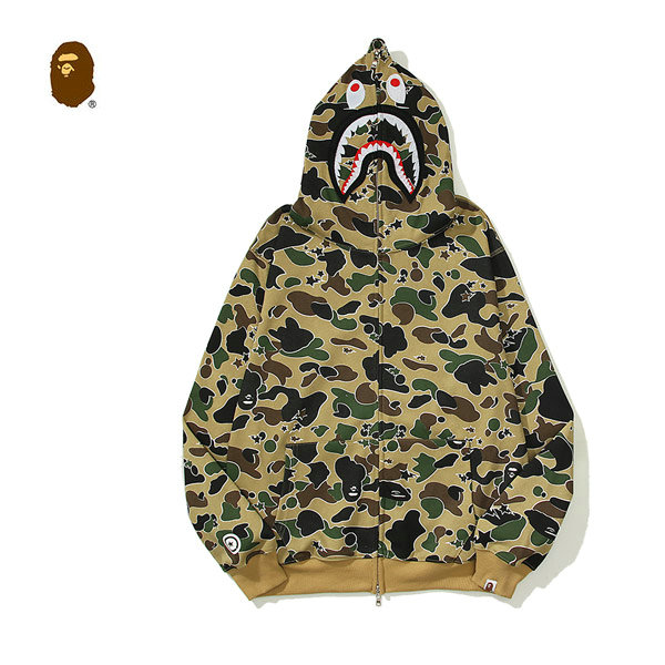 %E6%9C%AA%E6%A0%87%E9%A2%98 1 1.jpg4  1 - BAPE 迷彩WGM字母鯊魚拉鍊衛衣連帽開衫外套 男女同款 綠/紅#品質嚴選