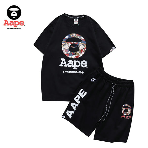 TRE 09 5 - AAPE 夏季經典藍迷彩猿人猴猿顏字母印花短袖套裝 男女同款#出貨快速