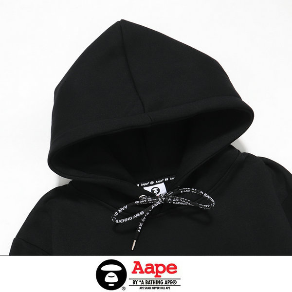 IMG 2598 3 - Aape 猿人頭純棉休閑連帽加絨衛衣 男女同款 黑色#超值人氣