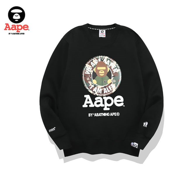 TRE098 2 - AAPE 秋冬圓領經典迷彩字母印花衛衣 男女同款 黑/白#優質爆款