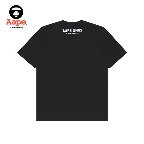 Aape 經典LOGO猿人頭印花休閒圓領情侶裝 男女同款 黑色