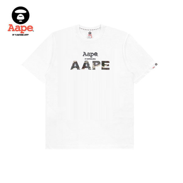 Aape 迷彩Logo印花休閒圓領 情侶裝 短袖T恤 白色